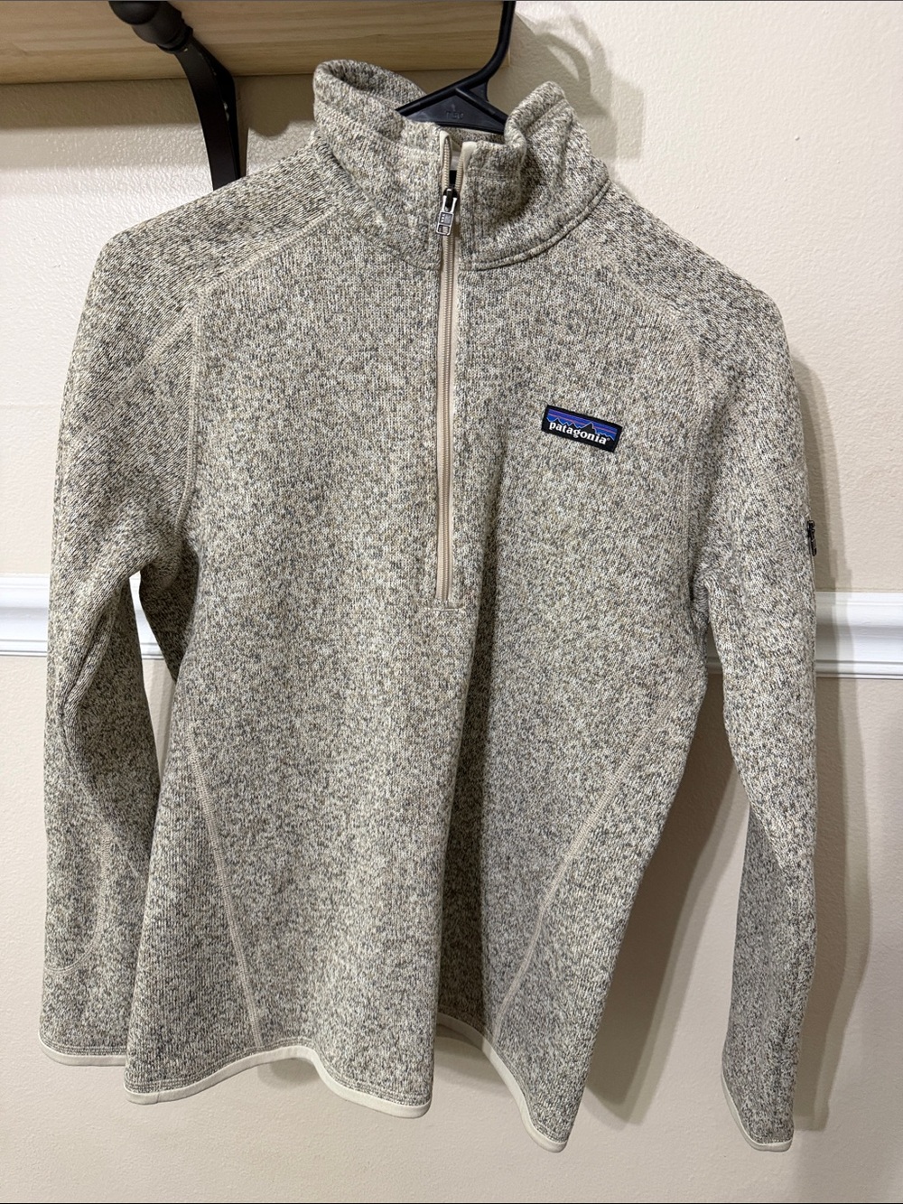Patagonia Teddy Jacket Half-Zip Pullover - Heathered Cream/Gray